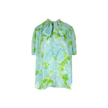 Balenciaga Short Sleeve Scarf Blouse 'Blue/Green'