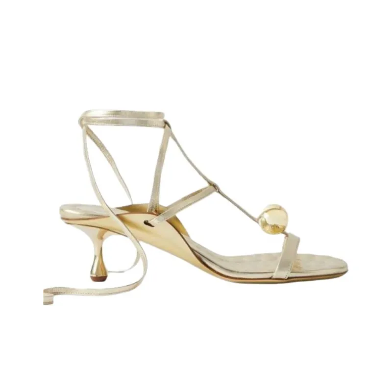 Jimmy Choo Zyra One Strap Sandals 5cm Women's Gold-1