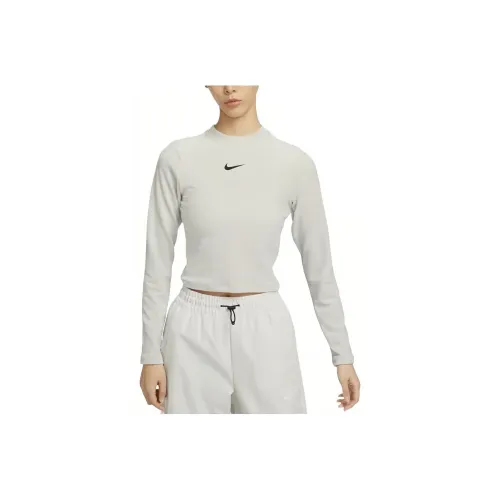 Nike Women'ss pullover Hoody Cropped Retro Crewneck T Shirt Beige