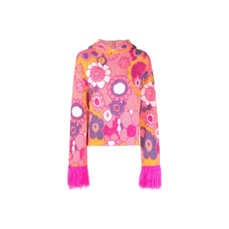 ERL Patterned intarsia Extra long Sleeve Hoodie-0