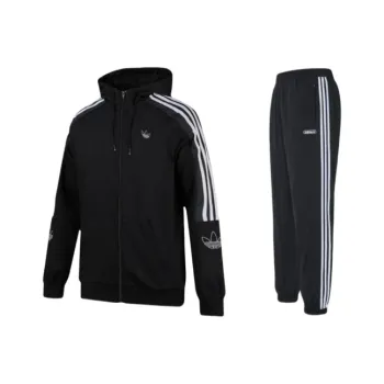 Adidas Originals Clover Series Outline Fzh Flc Sweatshirt Set Men's Black
