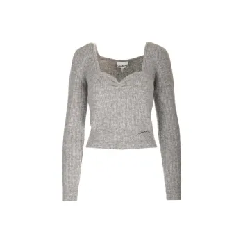 GANNI Logo Embroidered Sweetheart Neck Jumper