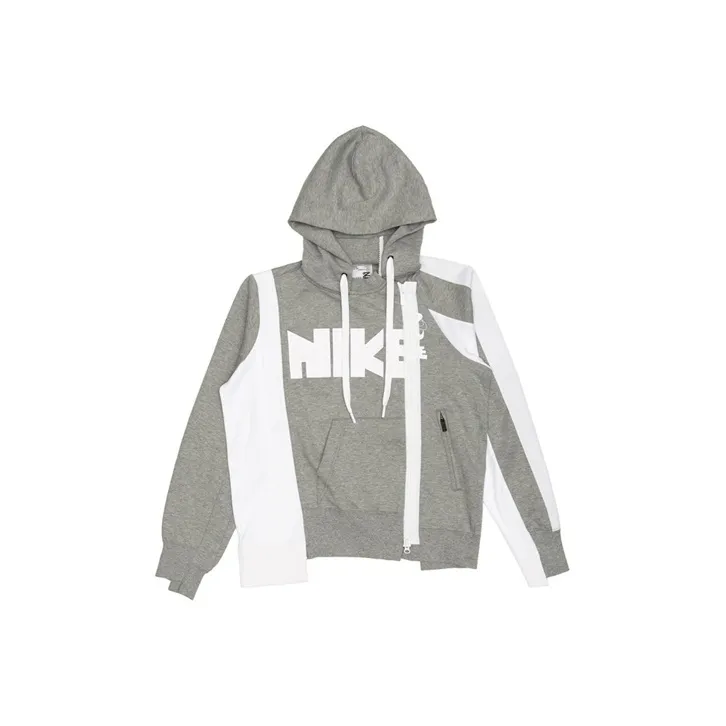 Nike X Sacai Double Zip Hoodie 'Dark Grey Heather/White'-0