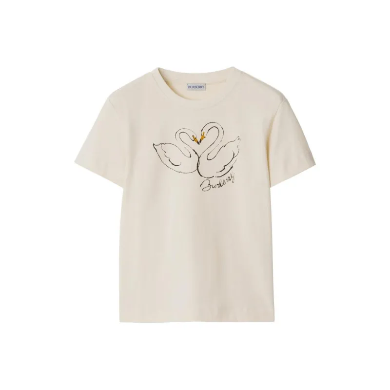 Burberry Boxy Swan Cotton T shirt-0