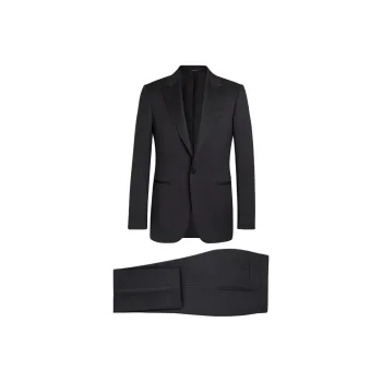 Zegna Black Multiseason Wool Tuxedo Drop 7 Business Suit Men's Black