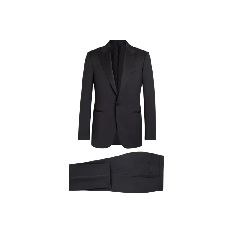Zegna Black Multiseason Wool Tuxedo Drop 7 Business Suit Men's Black-0