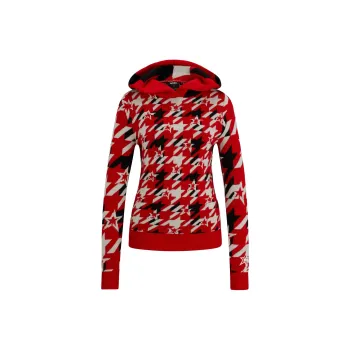 HUGO BOSS x PERFECT MOMENT Houndstooth Hoodie In Virgin Wool Sweater Women's Red