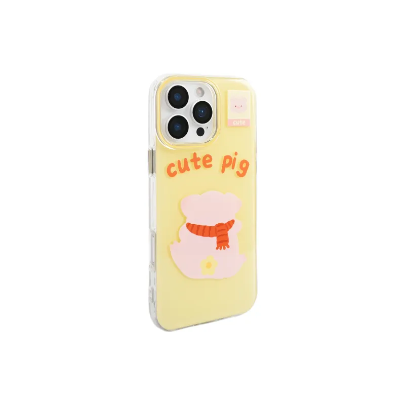 Wei Xin Acrylic Material Scarf Pink Pig Back View Phone Cases Compatible With IPhone 16/15 Pro Max/Apple 13/14 Pro/Max-5