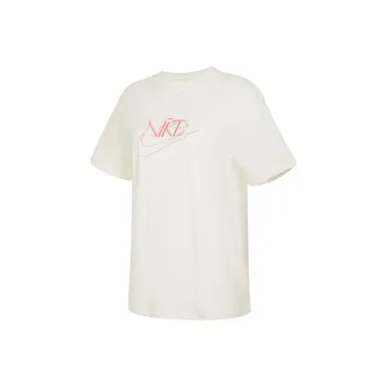 Nike Women'ss Letter Print Crewneck Retro T Shirt Beige
