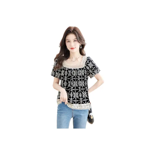 Cypress House Shirt Women's Black Base With White Flowers