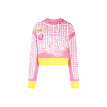 BALMAIN X Barbie Cotton Cropped Sweatshirt Pink BALMAIN Logo Print