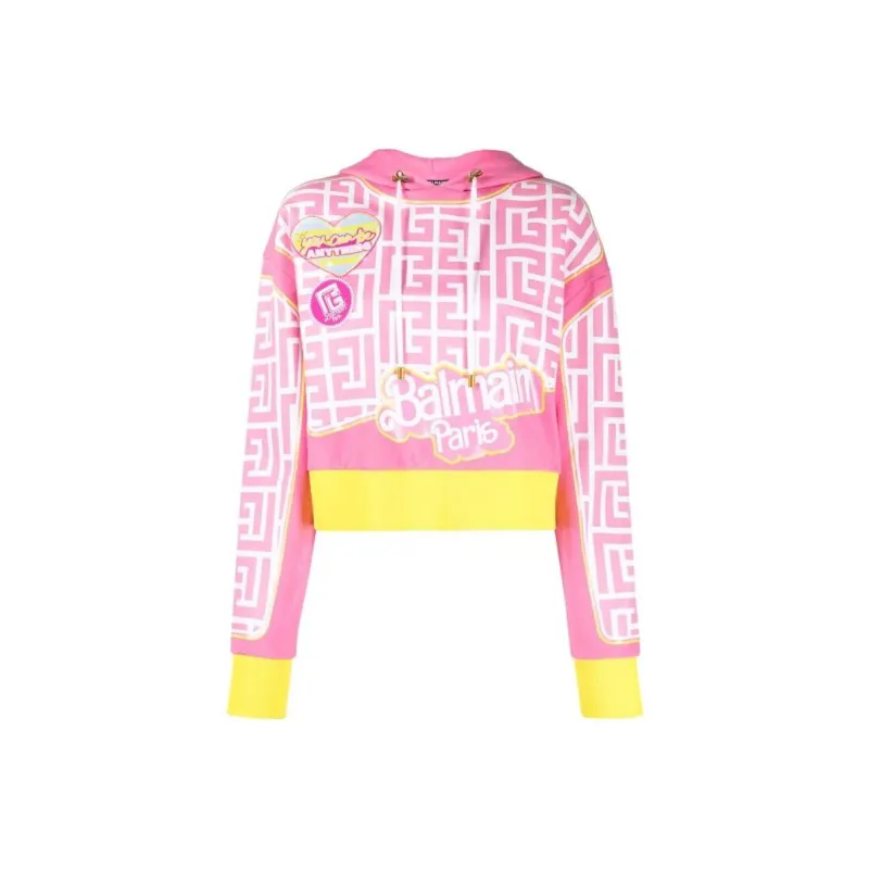 BALMAIN X Barbie Cotton Cropped Sweatshirt Pink BALMAIN Logo Print-0