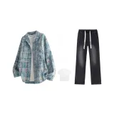 Blue White Plaid+Black[Comes with White T-Shirt]
