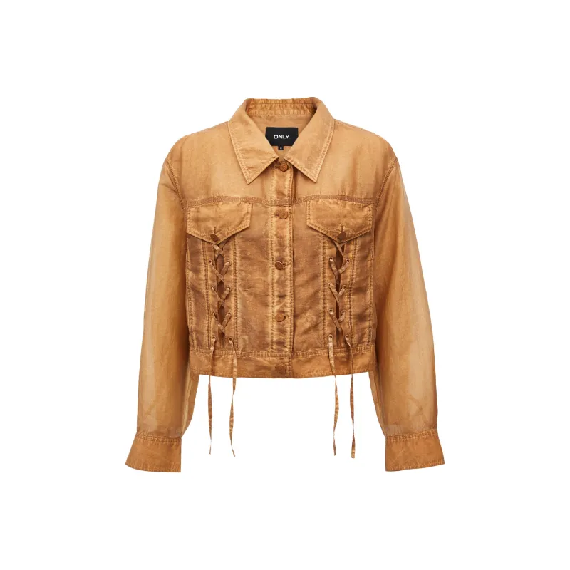 ONLY Versatile Casual Individual Lace Up Shirt Fit Cropped Coat For Women's Women's-2