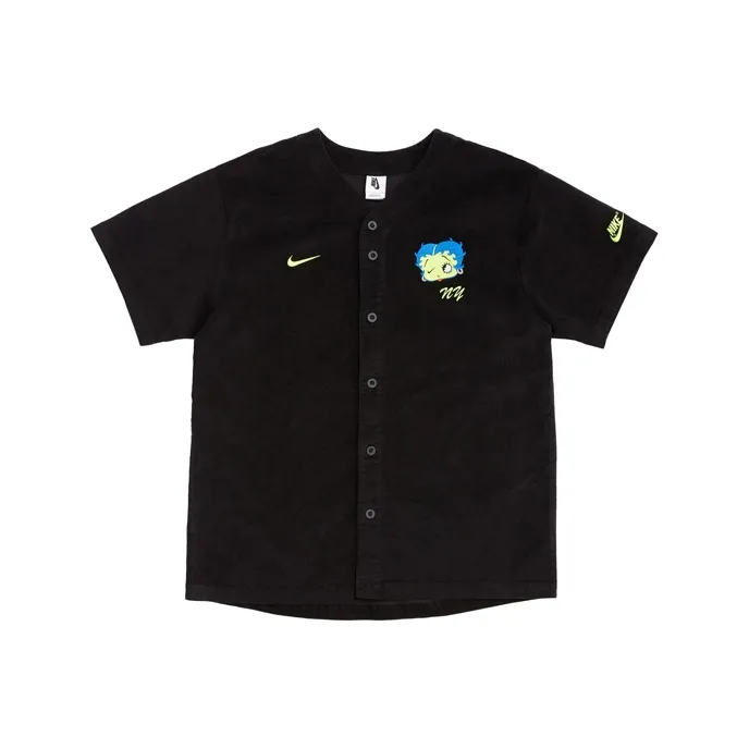 Nike X Olivia Kim Corduroy Baseball Jersey Black-0