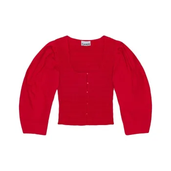 GANNI Smocked Poplin Blouse