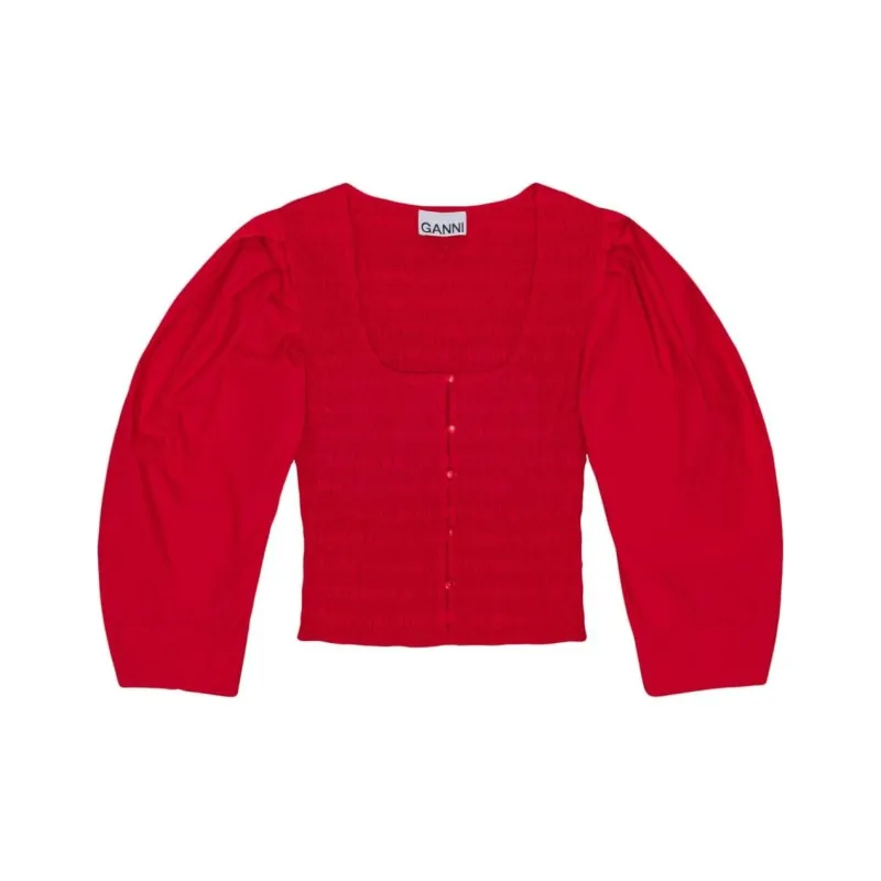 GANNI Smocked Poplin Blouse-0