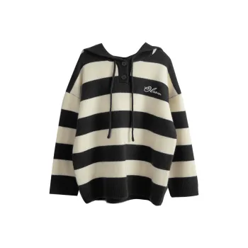Olrain Sweaters Women's Dark Gray Stripes