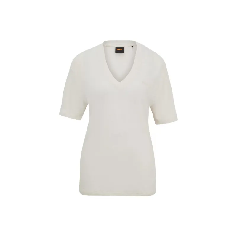 HUGO BOSS Logo embroidered Linen T shirt-0