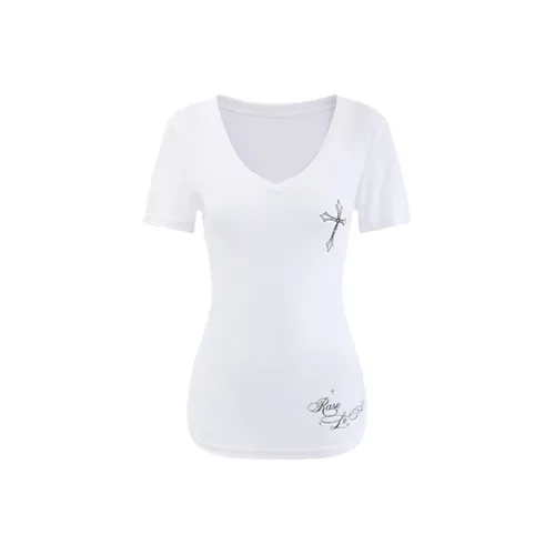 COVER TIME Set in Sleeve T Shirt Women's White