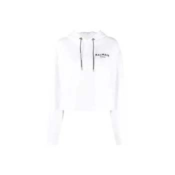 BALMAIN Logo print Cropped Hoodie