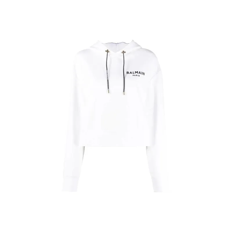 BALMAIN Logo print Cropped Hoodie-0