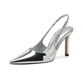 BANWEIDIYA Slim Heel High Heels 9cm Women's Silver