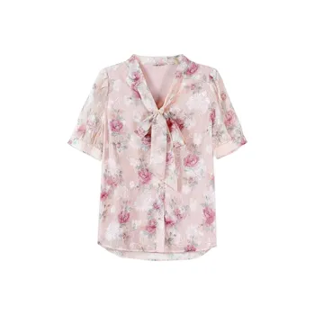 HUASJ Shirt Women's Pink Mixed Flowers