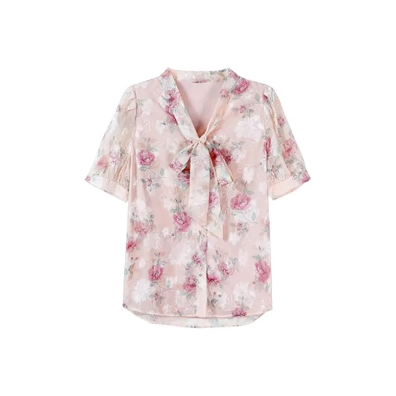 HUASJ Shirt Women's Pink Mixed Flowers-0