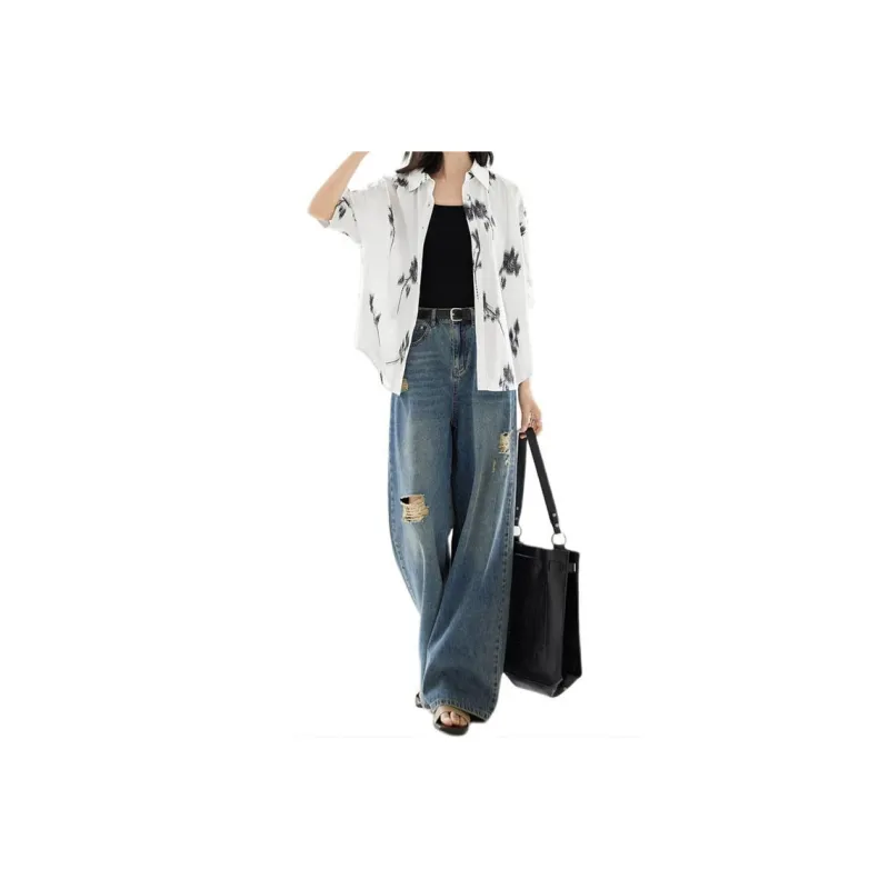 DIALOGUE x KAIYILAIWEN,LIANMINGKUAN Shirt Women's Black White Rose Print-0