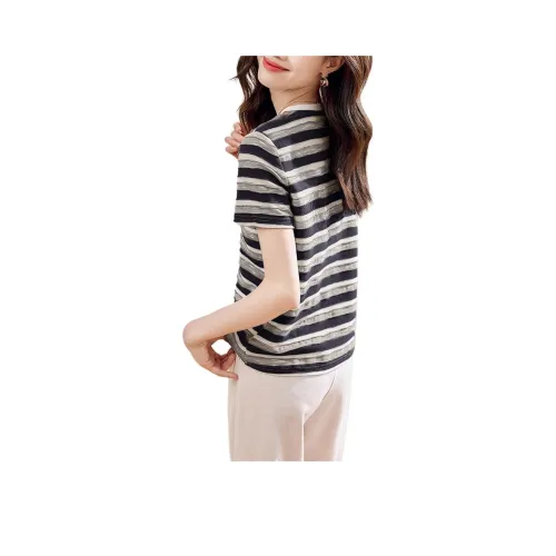 Mo Han Yi Mei Regular T Shirt Women's Navy Blue