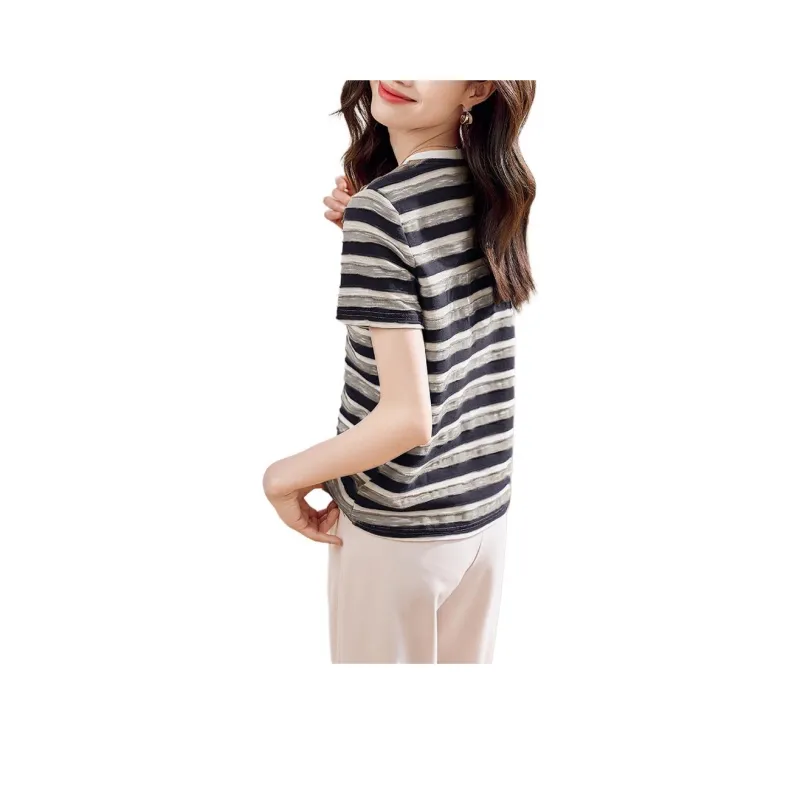 Mo Han Yi Mei Regular T Shirt Women's Navy Blue-0