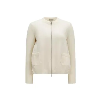 Moncler Taffeta Zip-Up Cardigan Knitwear Women's White