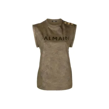 BALMAIN Logo print Organic cotton Tank Top