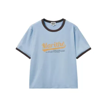 Marithe Francois Girbaud Drop Shoulder Sleeve T Shirt Women's Sky Blue