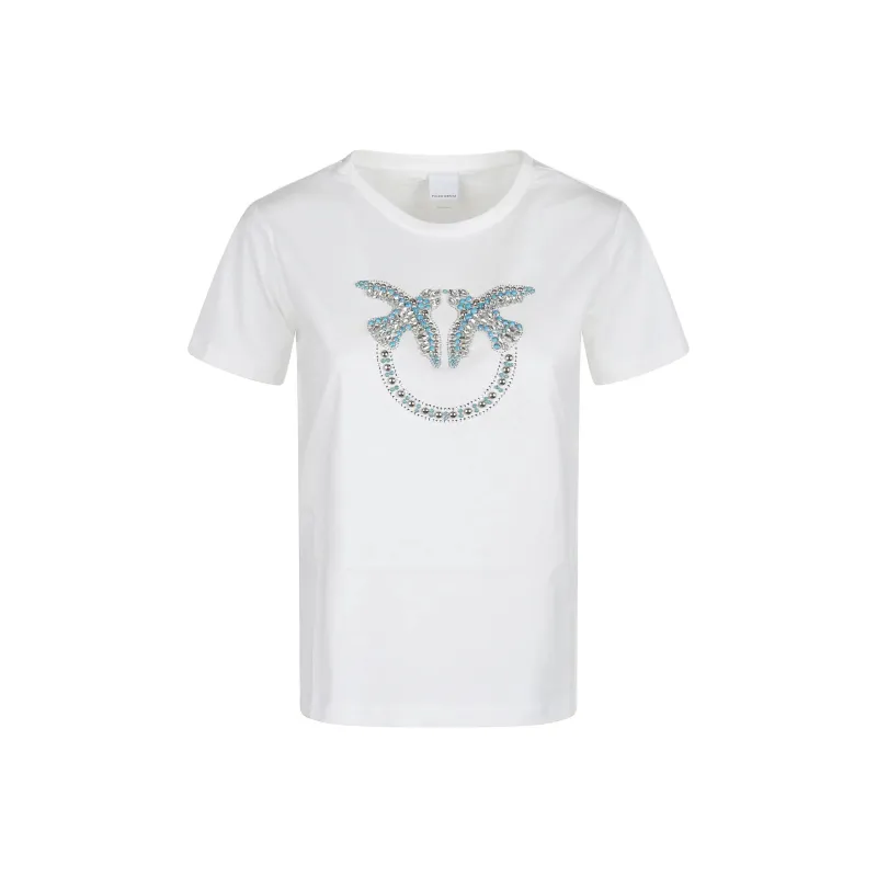 PINKO Embellished Love Birds Logo T Shirt-0