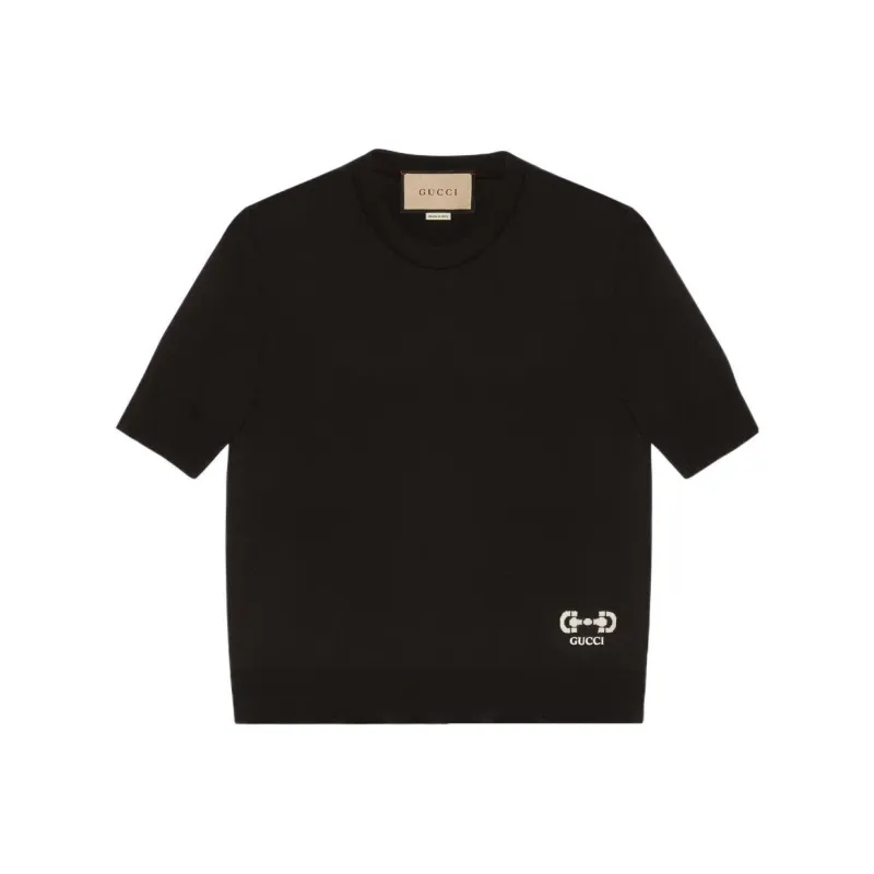 GUCCI Horsebit Logo Knit Short Sleeved T Shirt-0
