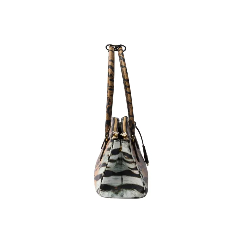 PRADA Cow Leather Shoulder Bag Medium Size Women's Beige & Black-2