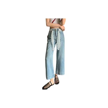 Mu Xiao Xin Jeans Women's Blue With Lace Trim