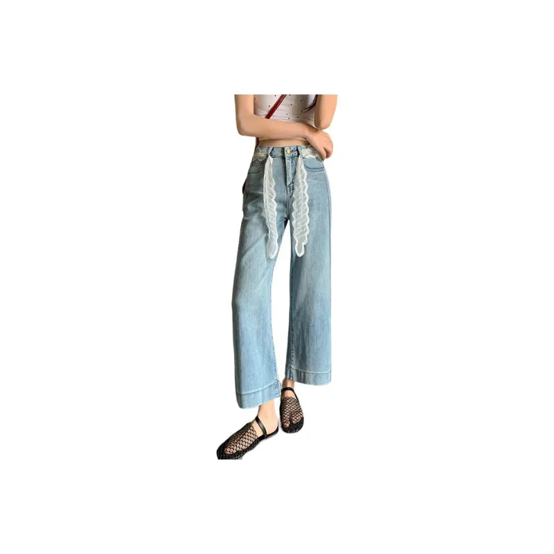 Mu Xiao Xin Jeans Women's Blue With Lace Trim-0