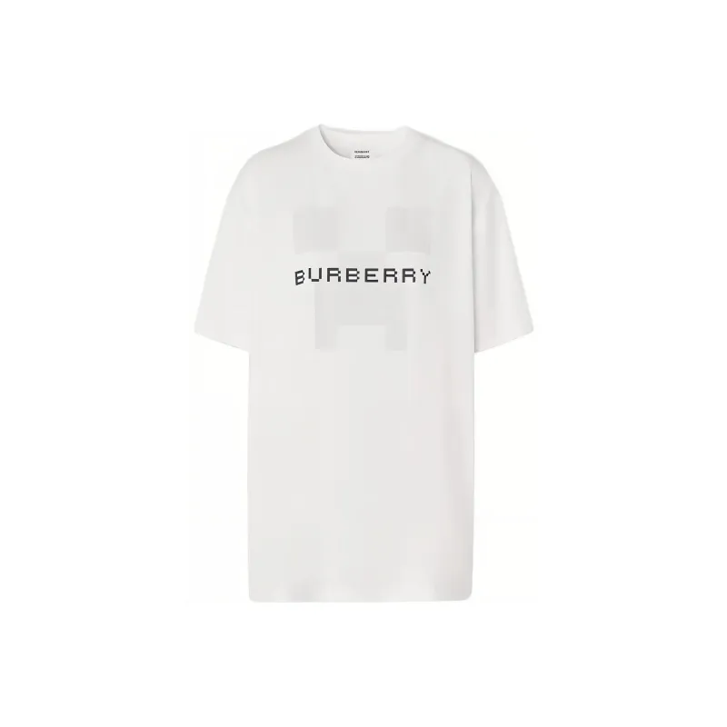 Burberry X Minecraft Logo Print Cotton Oversized T shirt White-0