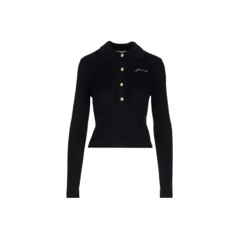 GANNI Logo Embroidered Knitted Polo Shirt
