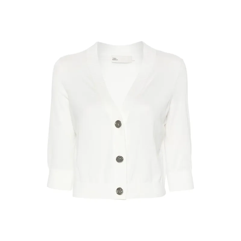 TORY BURCH Logo engraved Cotton Cardigan-0