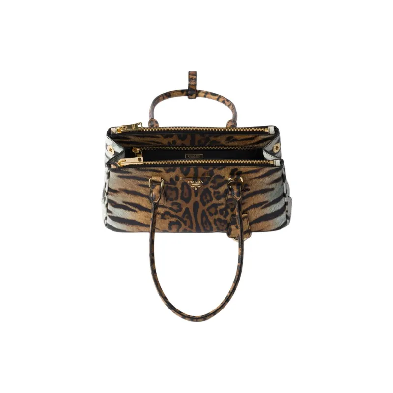 PRADA Cow Leather Shoulder Bag Medium Size Women's Beige & Black-4