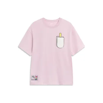 LiNing x Disney Sports Trend Series Drop Shoulder Sleeve T Shirt Women's Soft Sand Pink