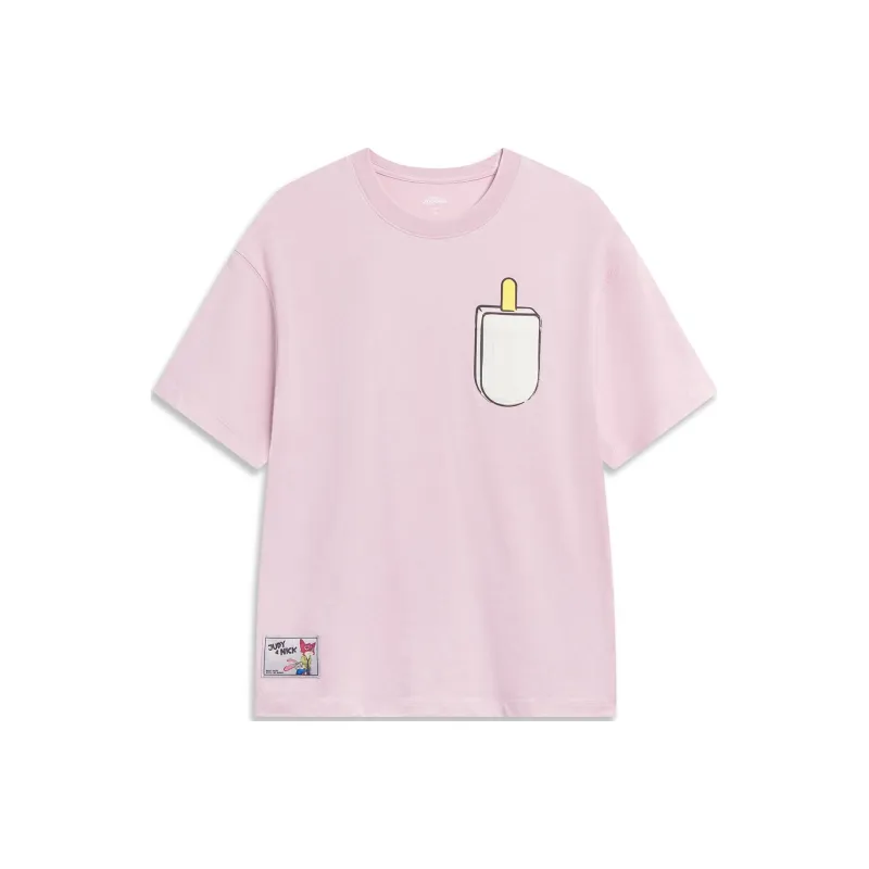 LiNing x Disney Sports Trend Series Drop Shoulder Sleeve T Shirt Women's Soft Sand Pink-0