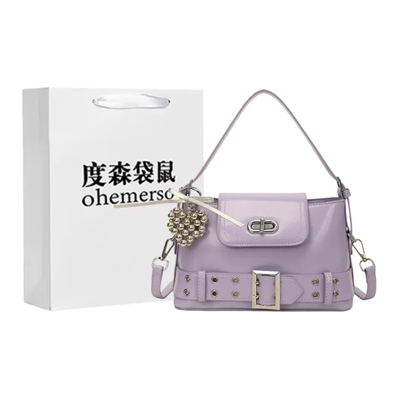 Dusen Kangaroo PU Shoulder Bag Women's White/Black/Purple/Yellow/Pink-12