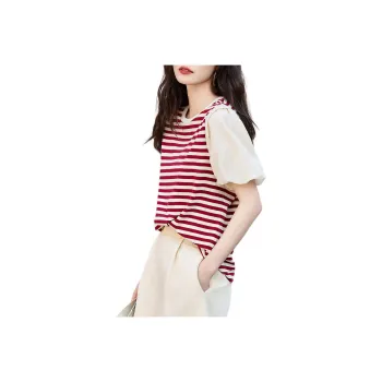 【dme】 Lantern Sleeve T Shirt Women's Dark Red
