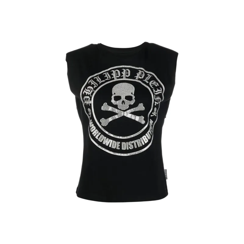 PHILIPP PLEIN Embellished logo Sleeveless T shirt-0