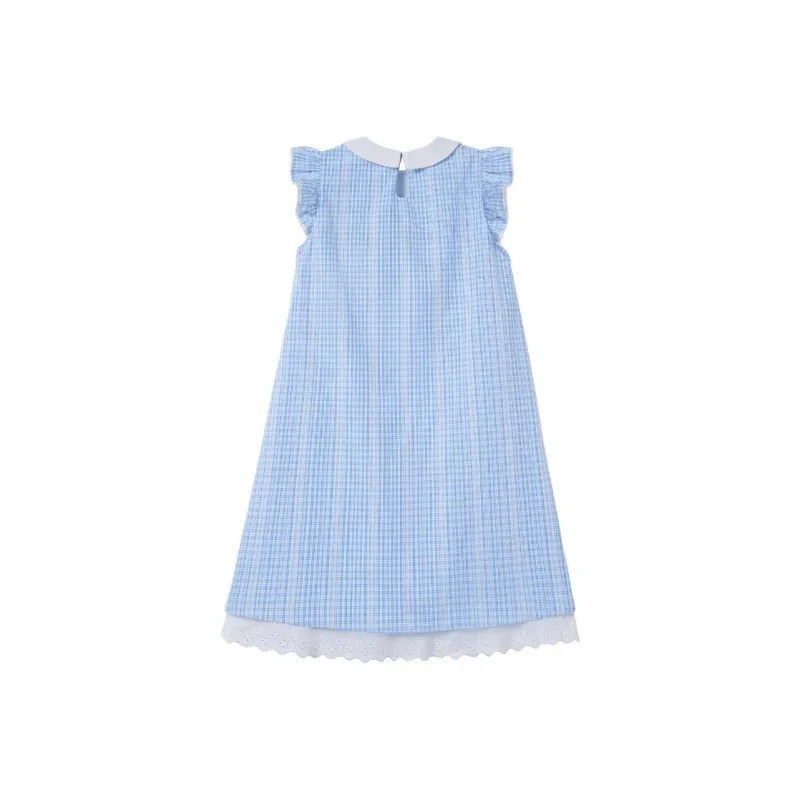 DOKZB Short Sleeved Dress Women's Blue Plaid-1
